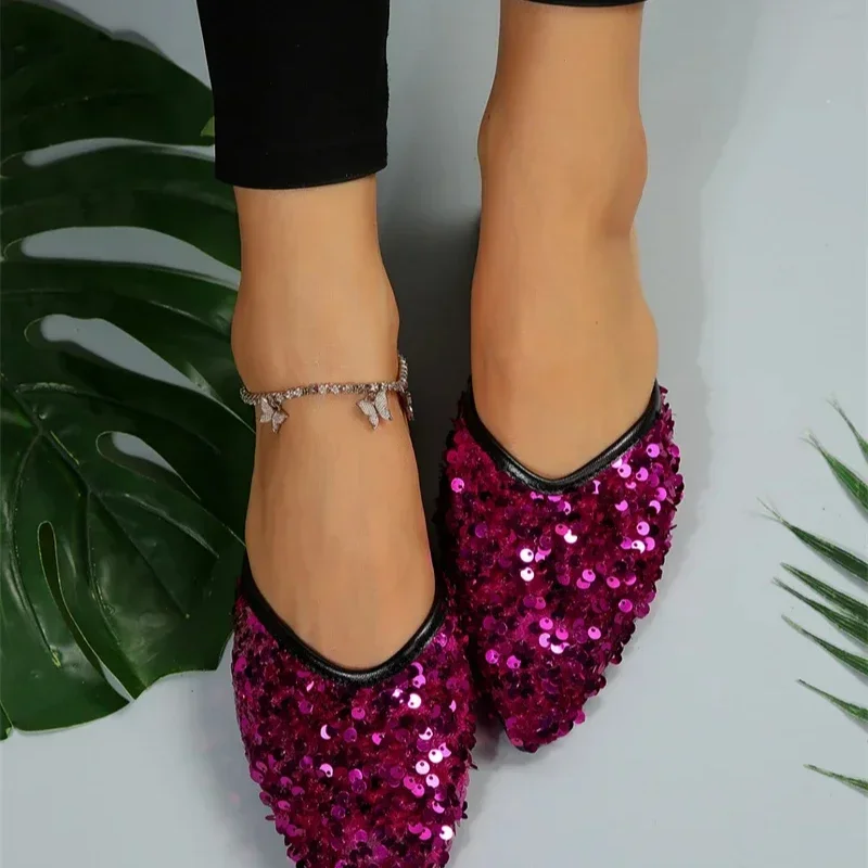 2024 New Summer Style Fashionable, Comfortable, Casual and Versatile Flat-soled Sequined Wear-resistant Slippers and Sandals