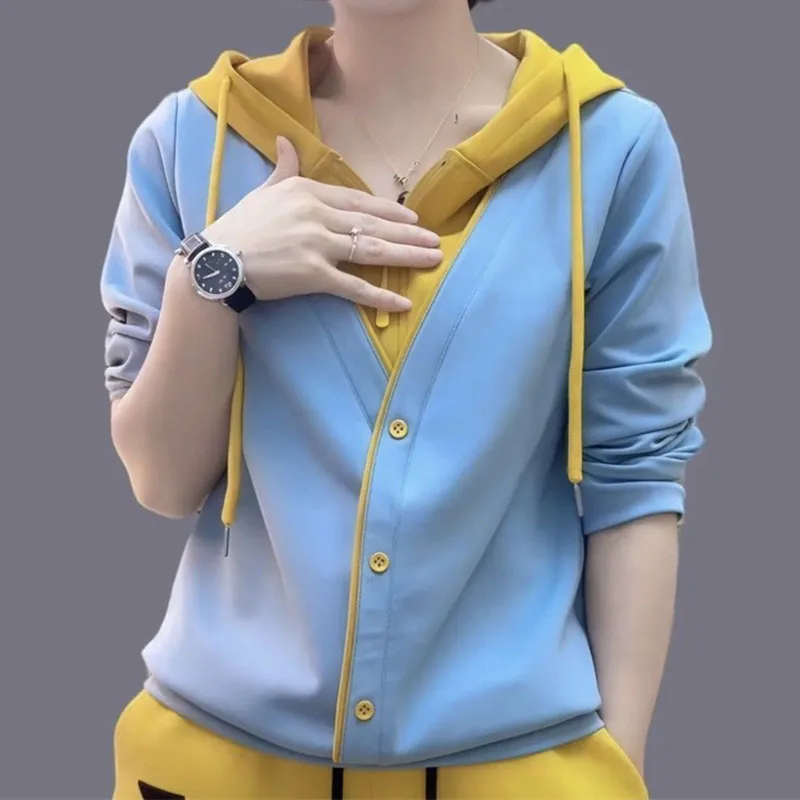 Capispalla allentato con colletto alla coreana femminile coreano Giacca casual a maniche lunghe da donna Autunno Inverno Cappotto da baseball patchwork moda donna