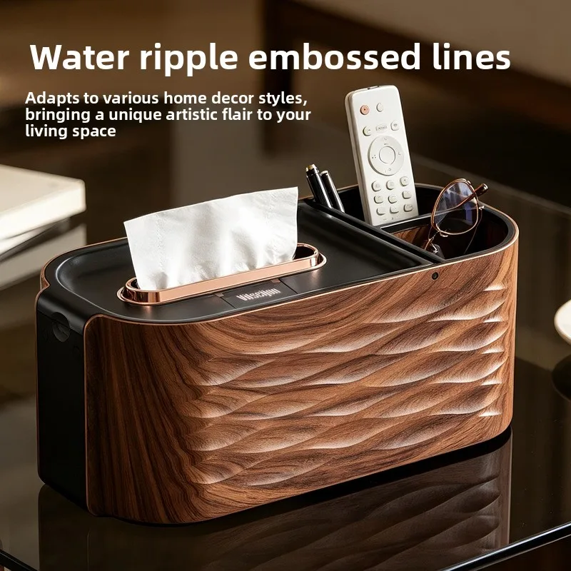 Wooden Tissue Box with Spring Remote Control Pen Holder Multifunctional Tabletop Organizer for Living Room Office