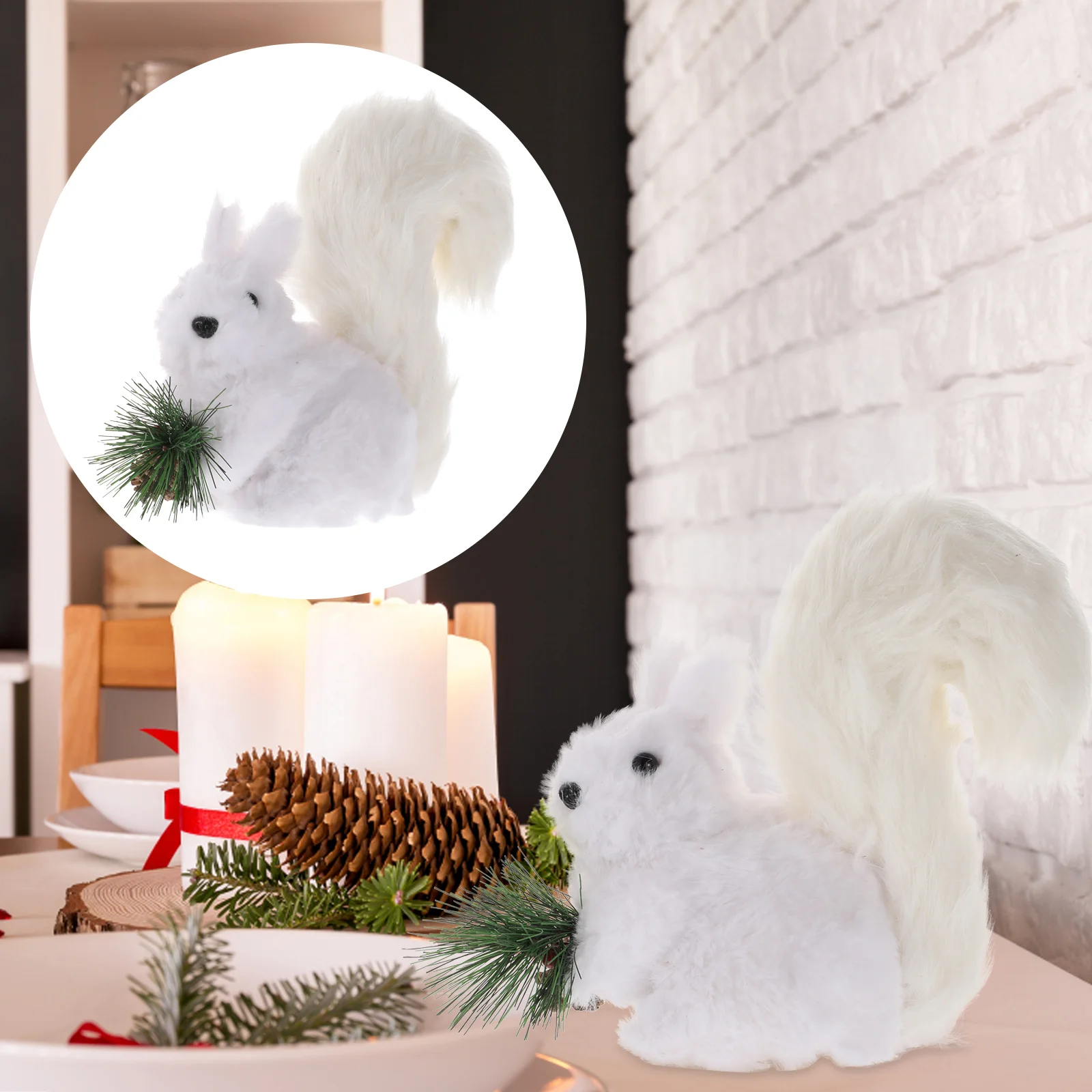 Statue Big Tail Squirrel Ornament Baby Boy Puppy Toys Christmas Faux Fur Ornaments Wooden Plush Decoration