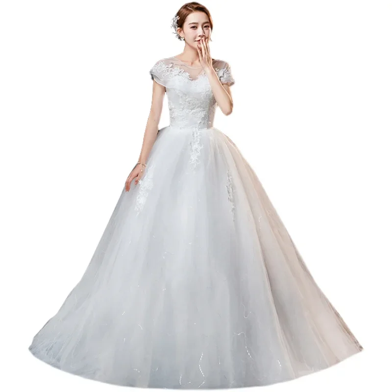 Customized Wedding Dress for Women Ball Gowns Lace Up Plus Size Train Wedding Dresses New Style Bride  Vrstidos De Novia Tailing