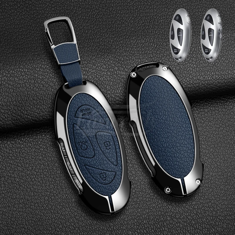 

Car Zinc Alloy Leather Key Case Cover Holder Ring For Hyundai Ionic 6 Grandeur GN7 Kona Ev New Grand Prix Remote Key 5/7Buttons