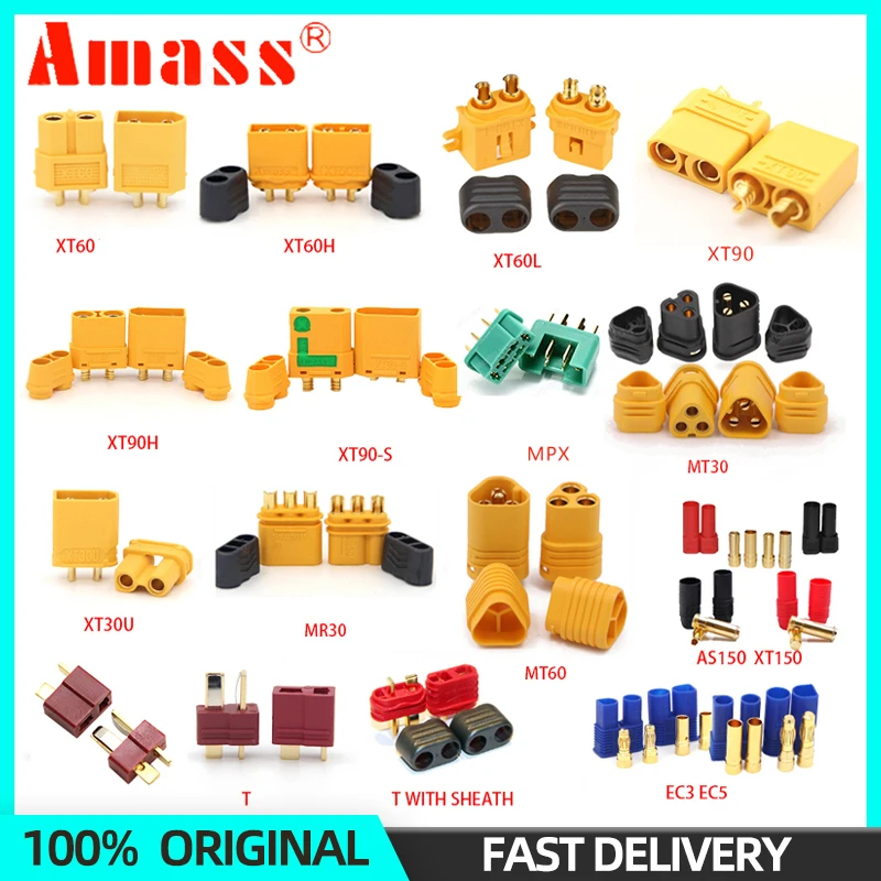 AMASS 10pcs XT60  XT90 XT60H XT60L XT60U  XT30U XT30PB XT90S T  EC3 EC5 AS150 XT150 MT30 MT60 MR30 MPX Plug For Lipo Battery