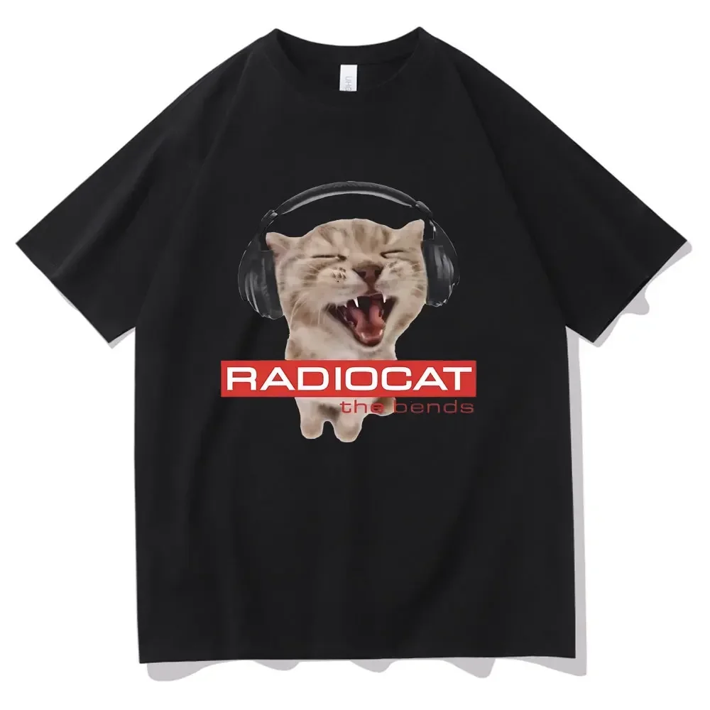 Funny Cat Radiocat The Bends Print T Shirt Men Women Short Sleeve Cotton Sport Casual Loose Tops Couple Tees Round Neck T-shirt