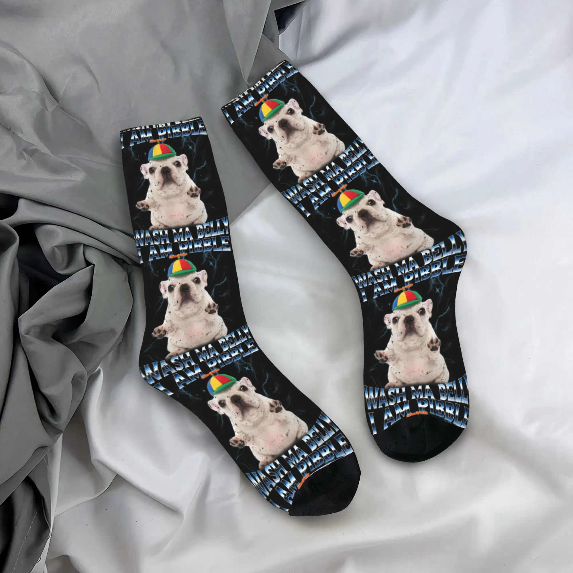 

I am Pibble Dog Puppy Wash Clean My Belly Funny Meme Stockings Harajuku Socks Women Men Soft Breathable Socks Socks Gift