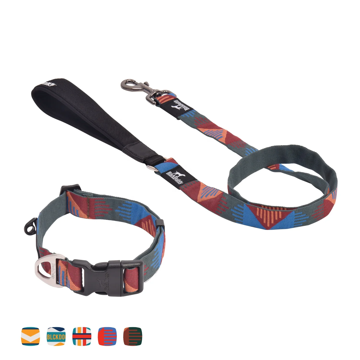 BlackDoggy CN Jacquard Weave Dog Collar Correa Para Perros Neck Neoprene Leash Pet Lead Accessory Set