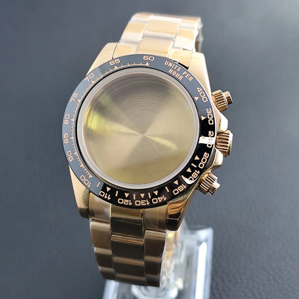 

VK63 watch case 39.3mm sapphire glass 20mm strap suitable VK63 movement rose gold case chronograph case