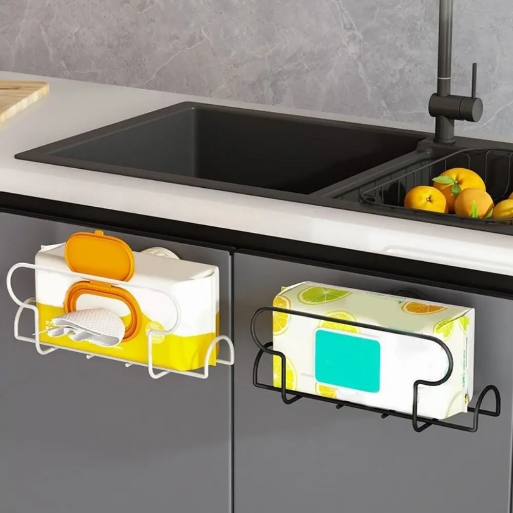 Iron Suction Cup Tissue Holder Wall Mounted No Drill Wet Wipe Storage Rack Waterproof Space Saving Tissue Dispenser Bathroom