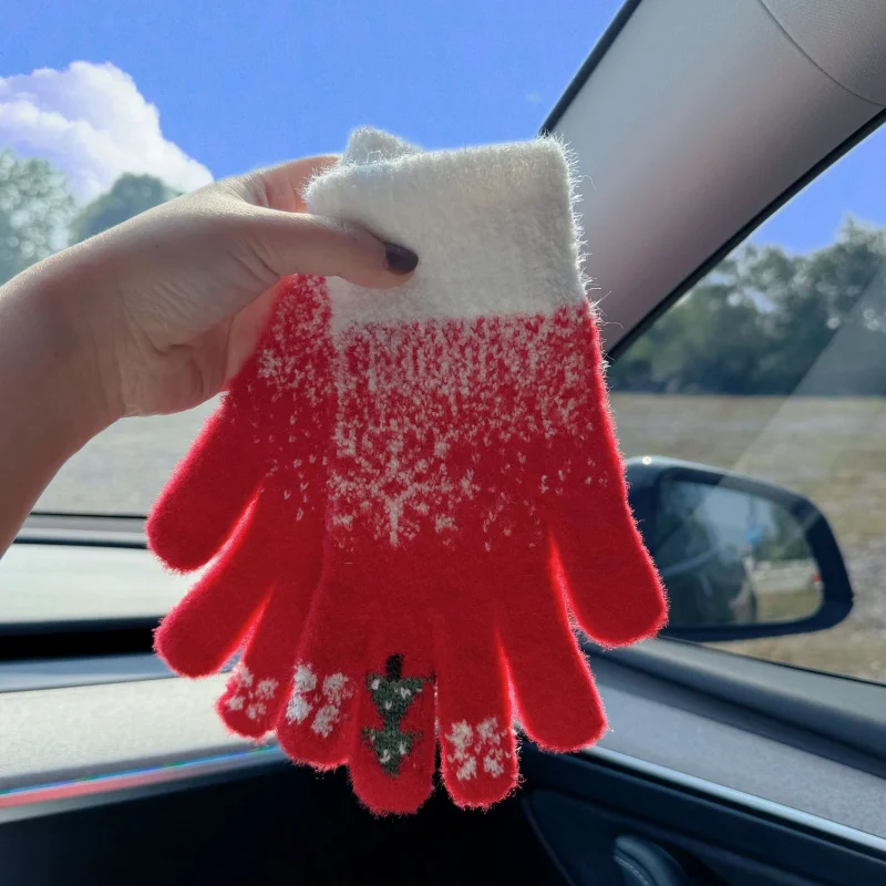Niedliche fingerlose Weihnachtshandschuhe für Damen, Winter, Festival, Touchscreen, verdickt, warm, gestrickt, Plüsch, kältebeständig, winddicht, Radfahren