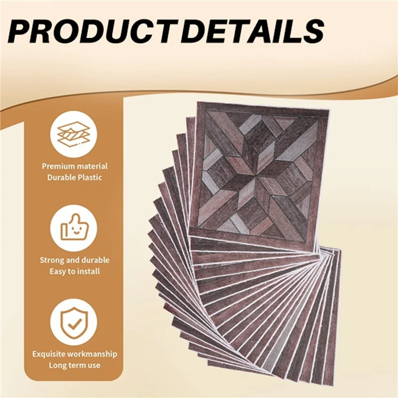 

ABYN-20Pcs Wood Grain Pattern Tile Sticker Self Adhesive Tiles Art Diagonal 3D Floor Sticker For Bathroom Kitchen Decor