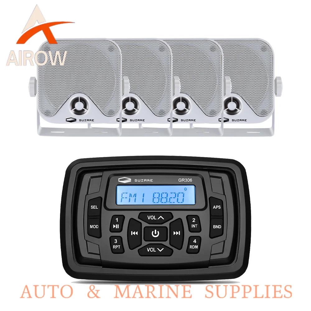Airow auto Waterproof radio marine stereo digital media audio player pairs of marine waterproof speakers suitable for golf cart