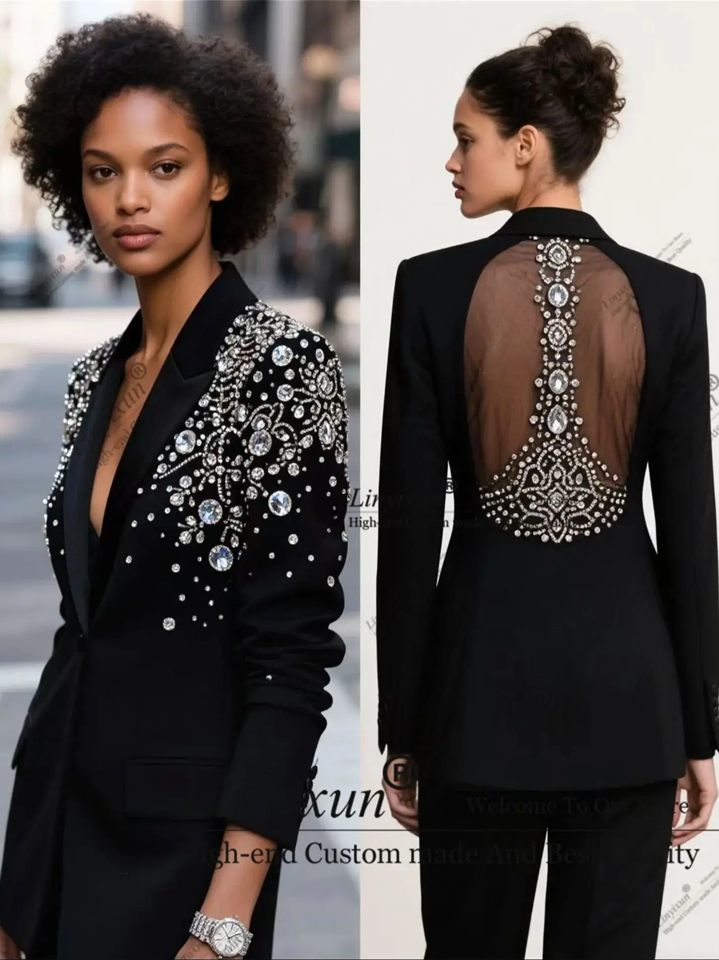 

Последний блестящий дизайн, бриллианты, стразы, индивидуальный женский костюм, комплект из 2 предметов пиджак женски, тонкая женская одежда, брюки