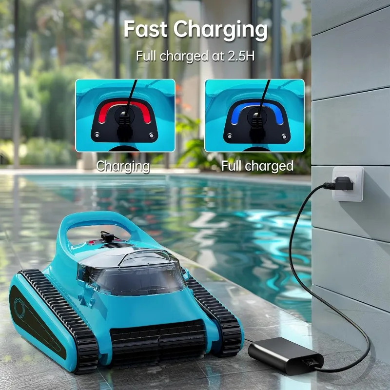 Wireless automatic pool cleaning robot: pool vacuum cleaner for above ground pool wall floor waterline cleaning