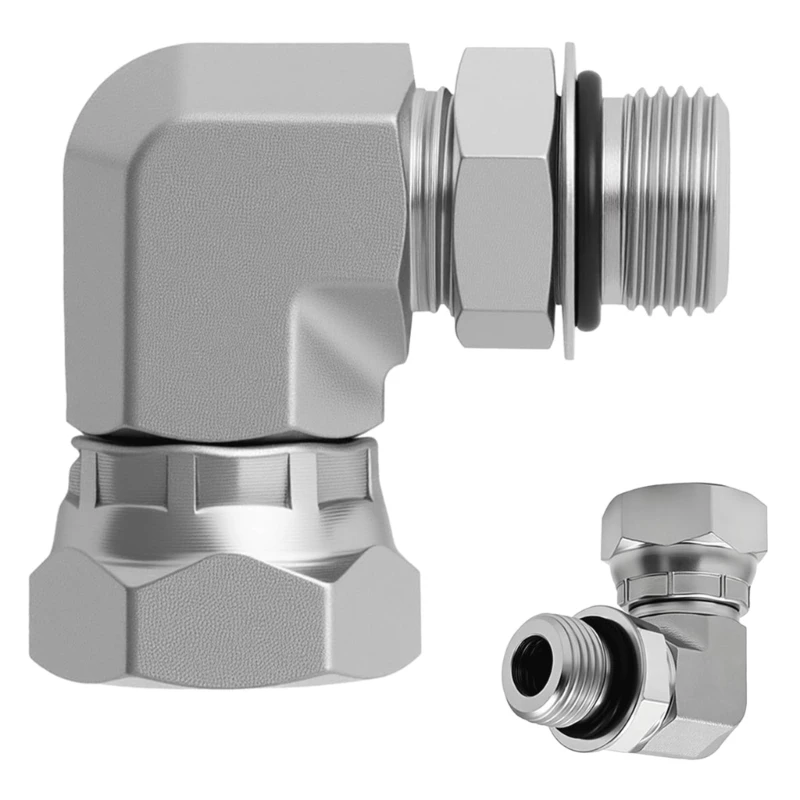 Carbon Steel Hydraulic Thread Adapter 90 Degree Elbow, 3/8 Inch Male Port End to 1/2 Inch Female Hose End for Pump and Manifold