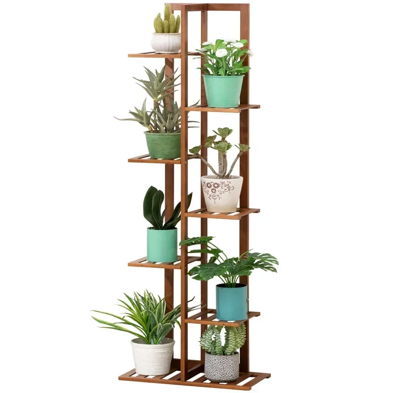 Soporte para jardín y balcón, estante de almacenamiento de flores de bambú saludable, estantes para plantas con soporte de carga fuerte multicapa, estantes decorativos, novedades