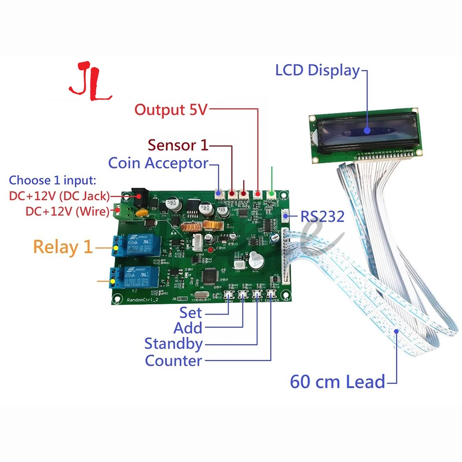 JY-146 Coin Changer Control Board with Wires, Banknote Exchange to Coin or Token Main Control PCB for 1 Type Coin ATM Machine