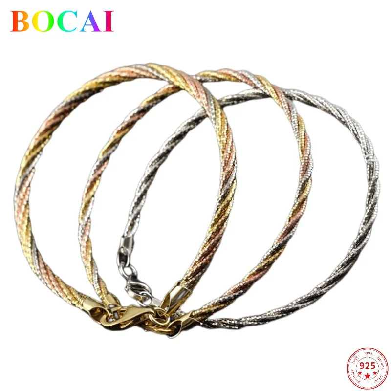 

BOCAI Real S925 Sterling Silver Women's Bracelet Thai Silver Three Five Thread Color Argentum Hand Chain Female Jewelry