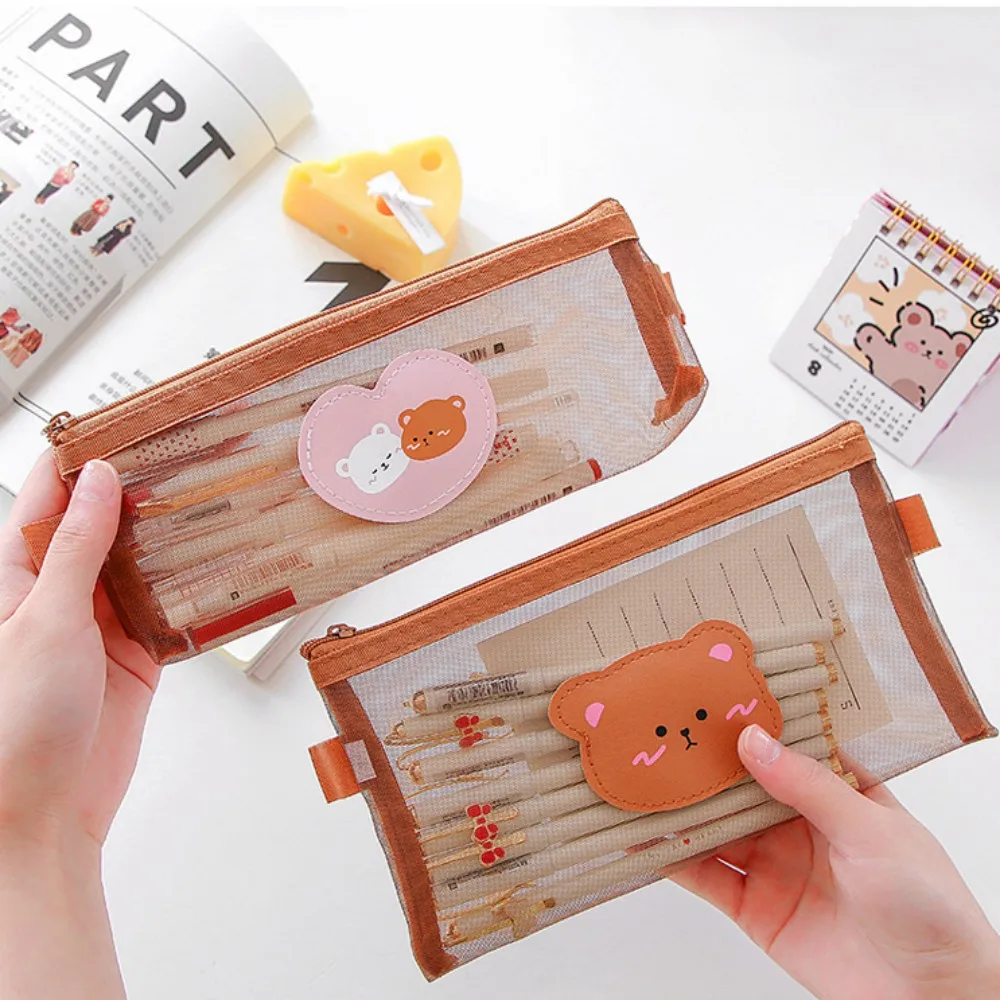 Cute Carton Bear Pencil Case Pencil Bag Office Pen Pouch Student Stationery Box School Supplies Women Girls Cosmetic Storage Bag