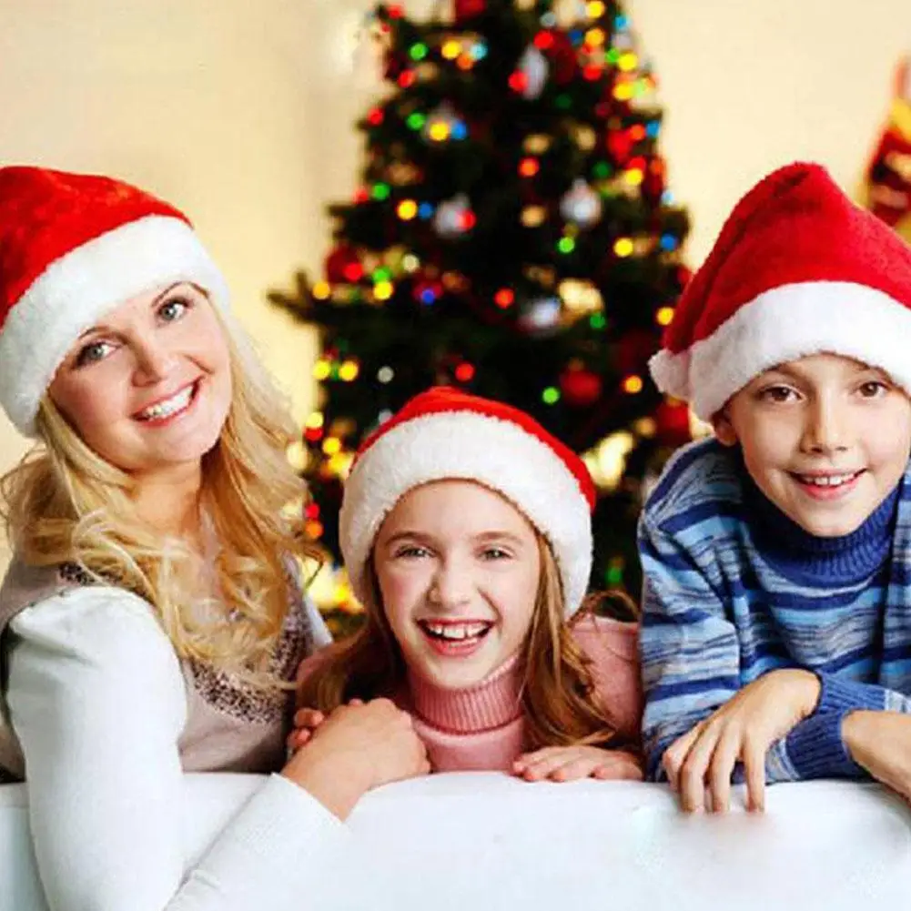 Plush Santa Hats Velvet Christmas Hat Thicken Plush Xmas Holiday Hat with Lined New Year Festive Party for Adult and Children