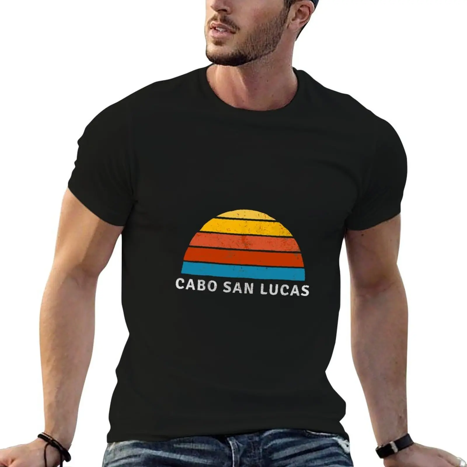 Camiseta Cabo San Lucas Retro Sunset, camiseta para hombre, camisetas divertidas de lujo, camiseta de algodón para hombre