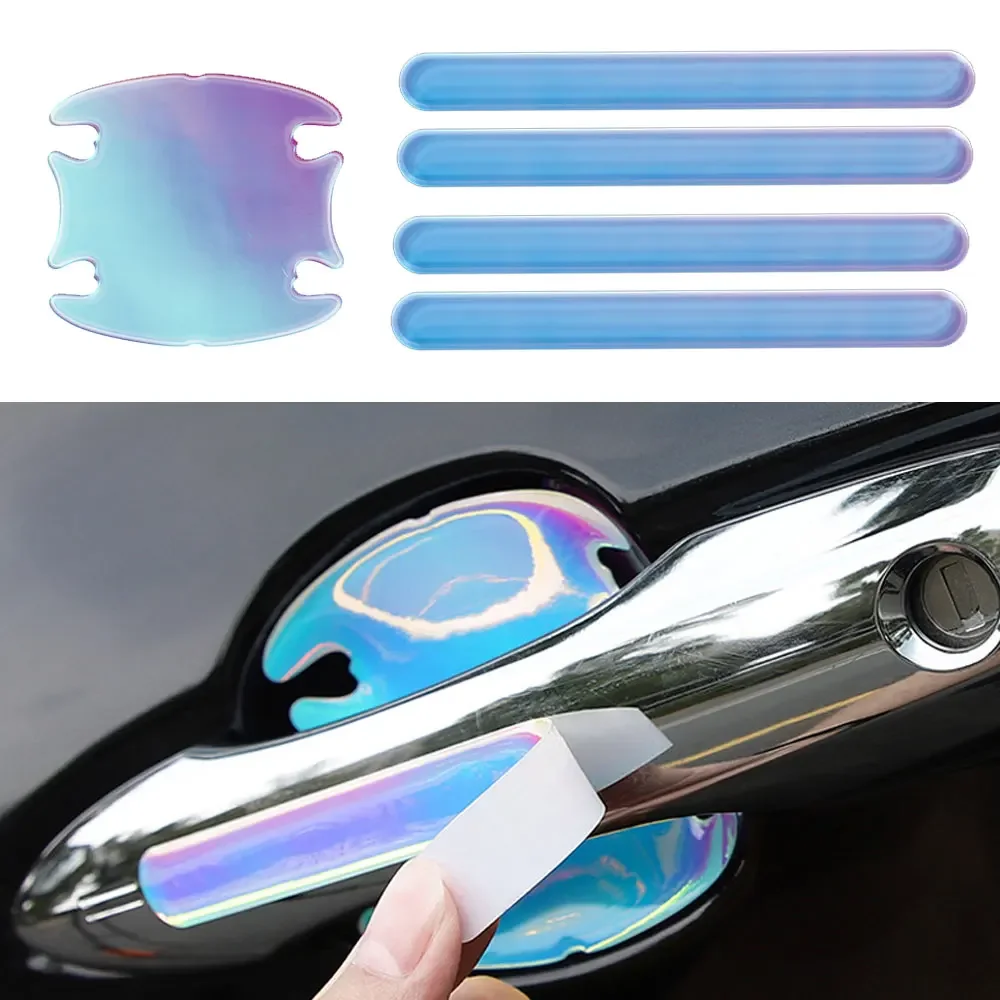 4pcs Colorful Car Sticker Protector Doors Scratch Door Handle Bowl Sticker Rearview Mirror Protection Strip Auto Accessory