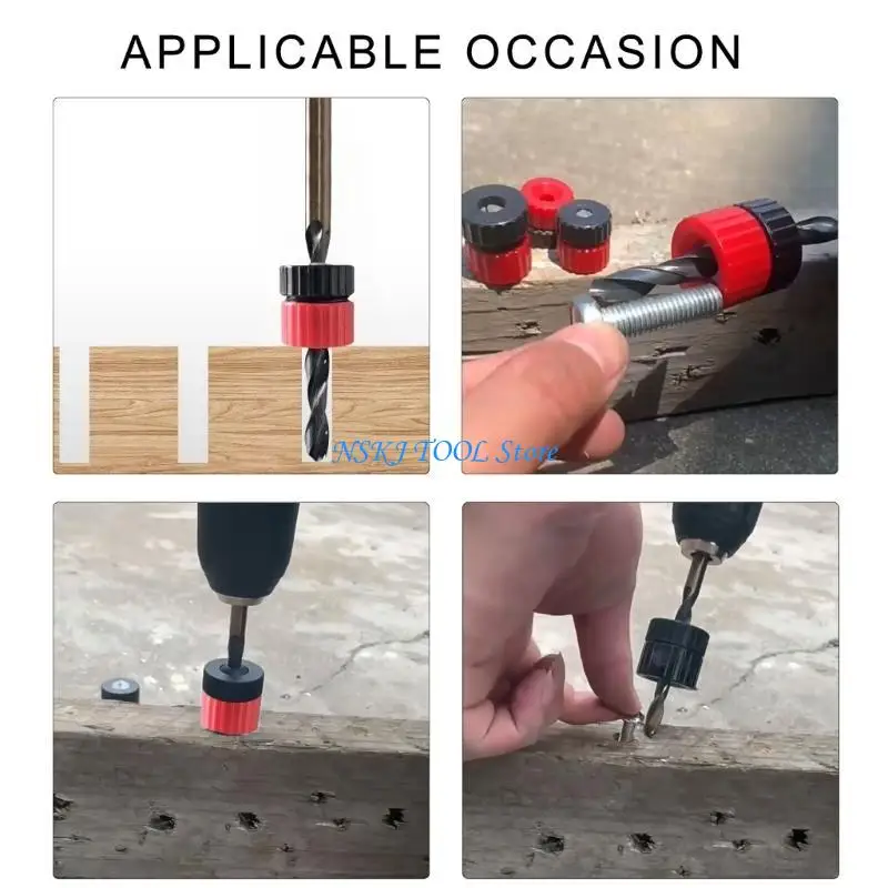 

L8RC Adjustable Depth Guide Stop Collars Suitable for Drill Bit, 3Piece Set Ensures Consistent Drilling Home and Workshop Use