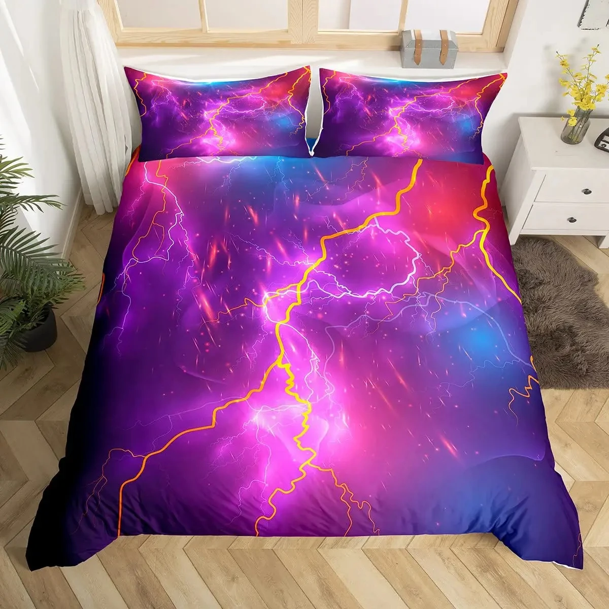Lightning Duvet Cover Natural Disaster Bedding Set Twin King Nature Landscape Comforter Cover Thunderstorm Weather Bedroom Decor