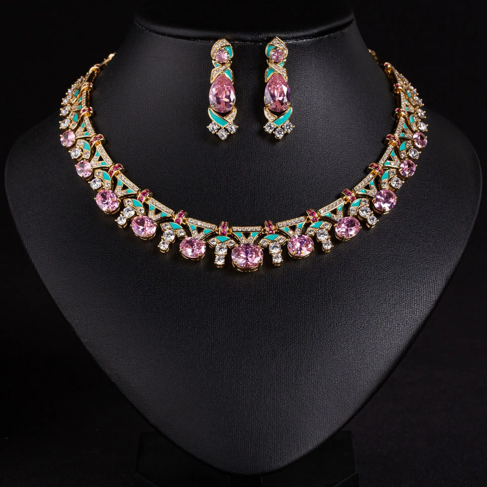 New Solid Jewellery Oil Painting Necklace Earrings Premium Multicolour 2 Pcs Wedding Party Travel Women's Holiday Gift M-648