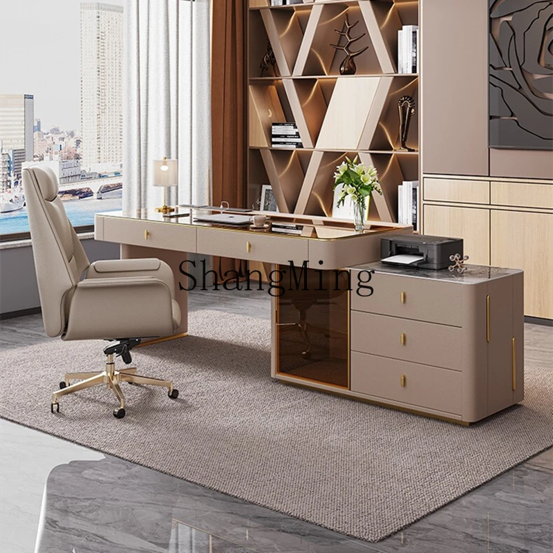 

SM new home lighting luxury transparent glass desk high-end countertop corner computer desk home