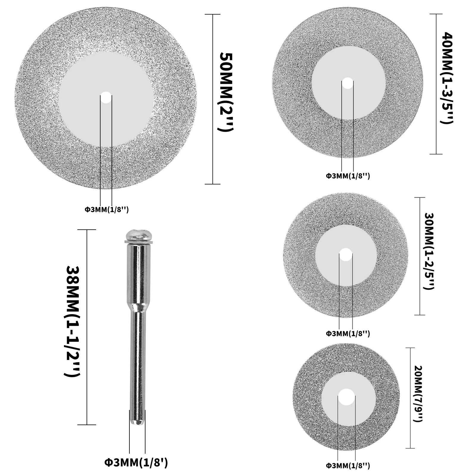 20/30/40/50mm Diamond Cutting Disc Mini Saw Blade 3mm Mandrel Dremel Rotary Tool Set For Jewelry Stone Wood Pvd Cutting  5pcs