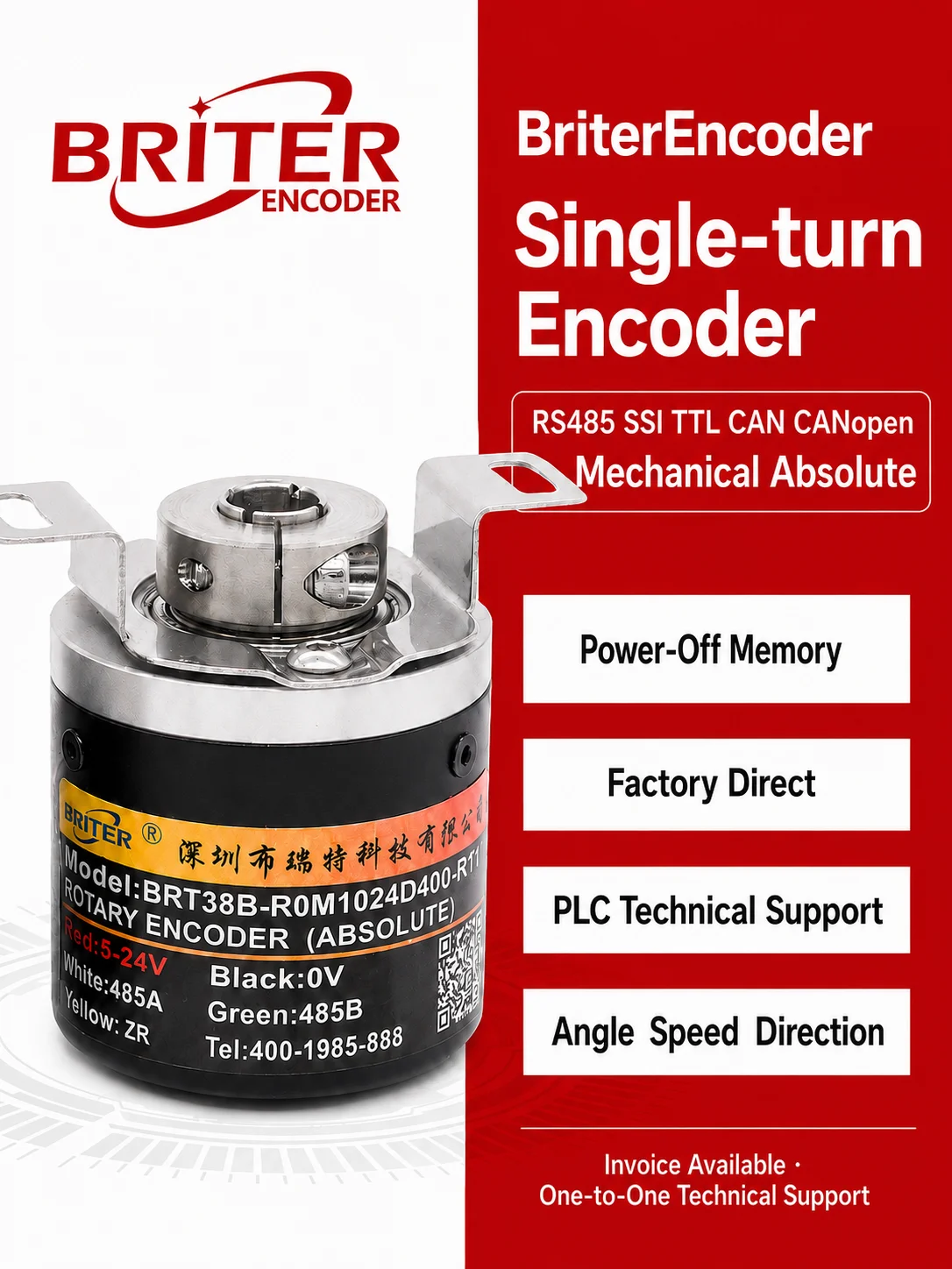 Encoder Absoluto de Eixo Oco de 8mm com Interface Magnética Rotativa CAN SSI Analógica, Sensor de Ângulo e Velocidade de Giro Único para Máquinas CNC