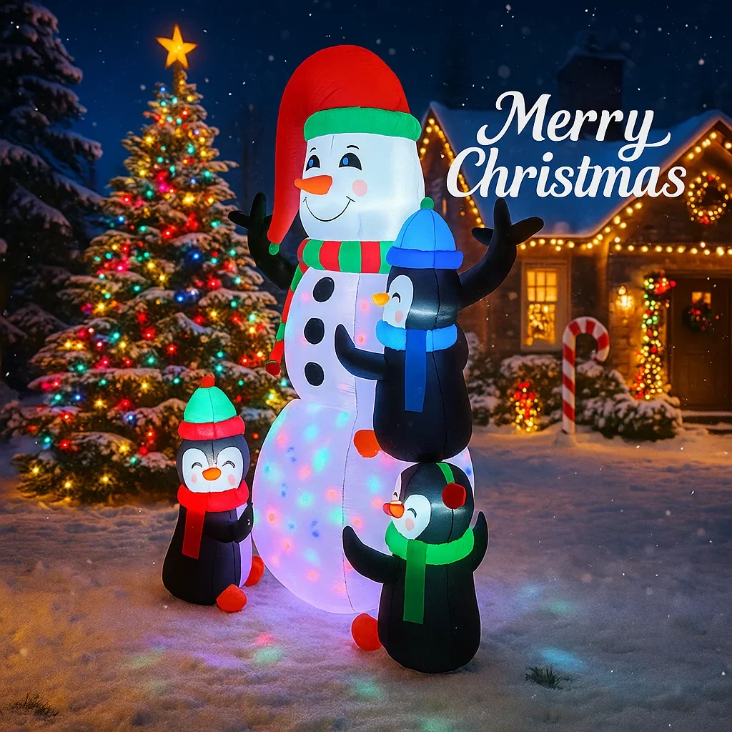 5.9FT Snowman Penguins Stack Inflatable Christmas Decorations Xmas Ornaments Lights Outdoor Home Yard Holiday Party Decor Toys