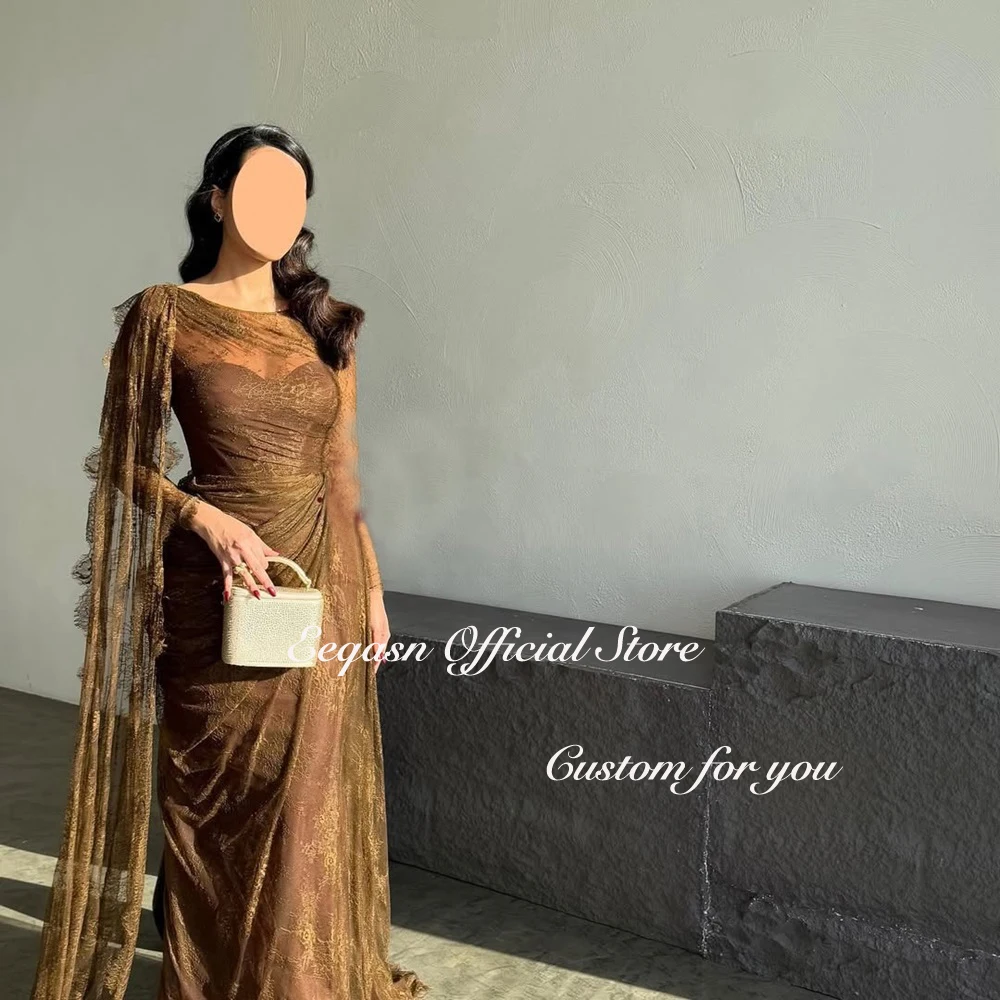Vestido de noche de sirena para mujer, lujoso vestido de encaje de manga larga para ocasiones especiales sauditas con capa para graduación, personalizado, 2025