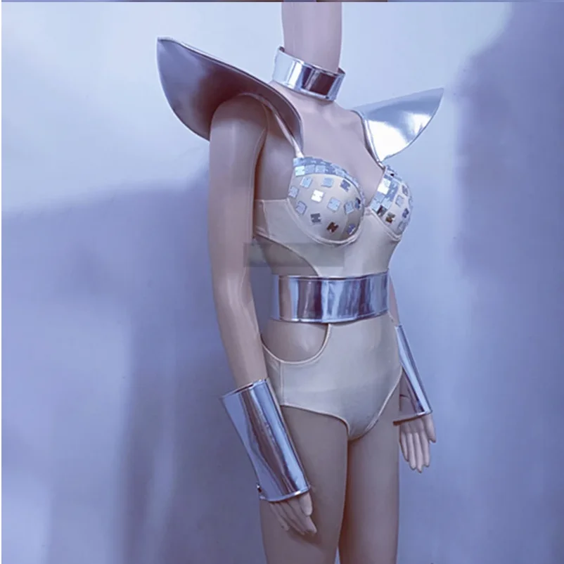 نظرة السحب أزياء جوجو راقصة ملابس عرض مسرحي البدلة الفضية أداء مستقبلية الزي ارتداءها كرنفال الهذيان الملابس yk