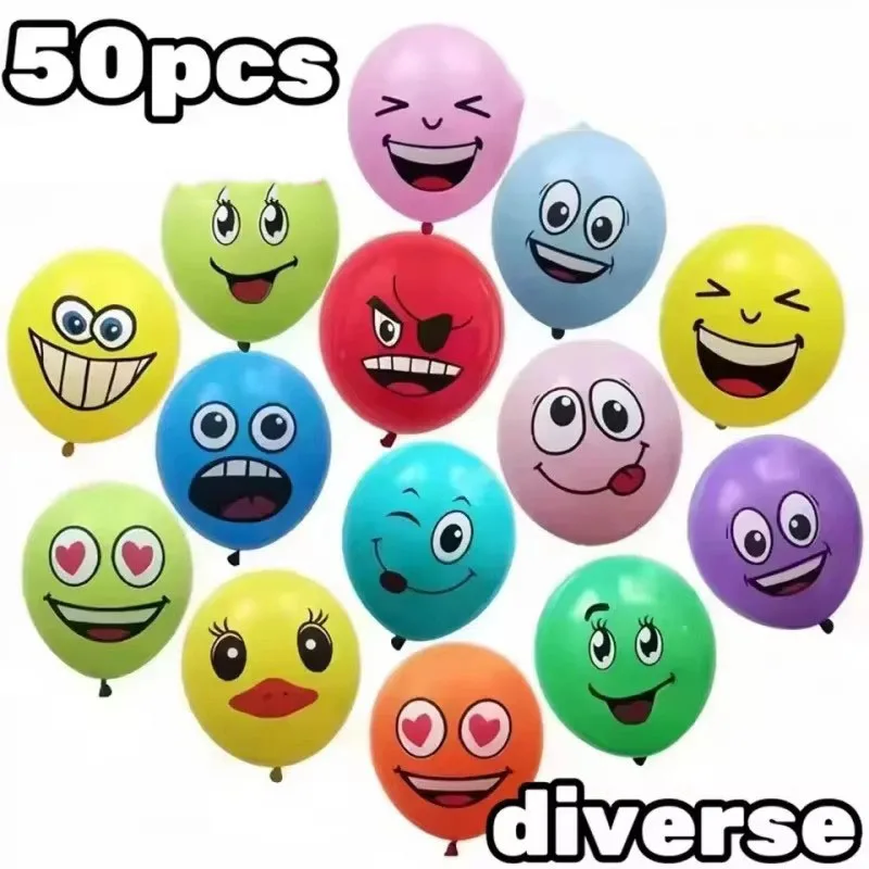 10/20/40/60pcs Children'S Birthday Party Is Decorated With Lovely Smiling Face Printing Large Big Eyes Smiley Face Latex Balloon