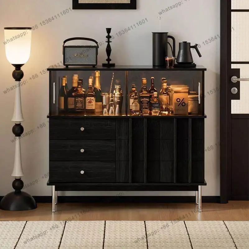

Retro sideboard, black medieval style light luxury, display the atmosphere of the living room, wine cabinet