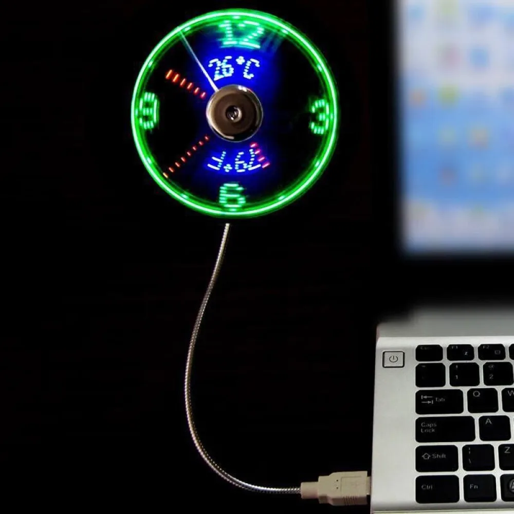 USB LED Clock Display Fan Programmable Message Cooling Gadget Office Desk Creative Gift Personalized Accessories Tool