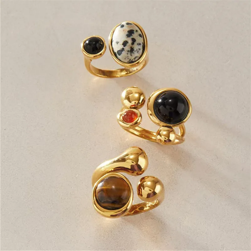 New Natural Stone Stainless Steel Open Ring Suitable for Women Jewelry Minimalist High-End Feeling Finger Ring Daily Travel Acce