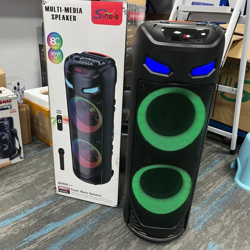 

Портативная Bluetooth-колонка SING-E ZQS8237 с двумя 8-дюймовыми динамиками и микрофоном для дома, вечеринок и кемпинга