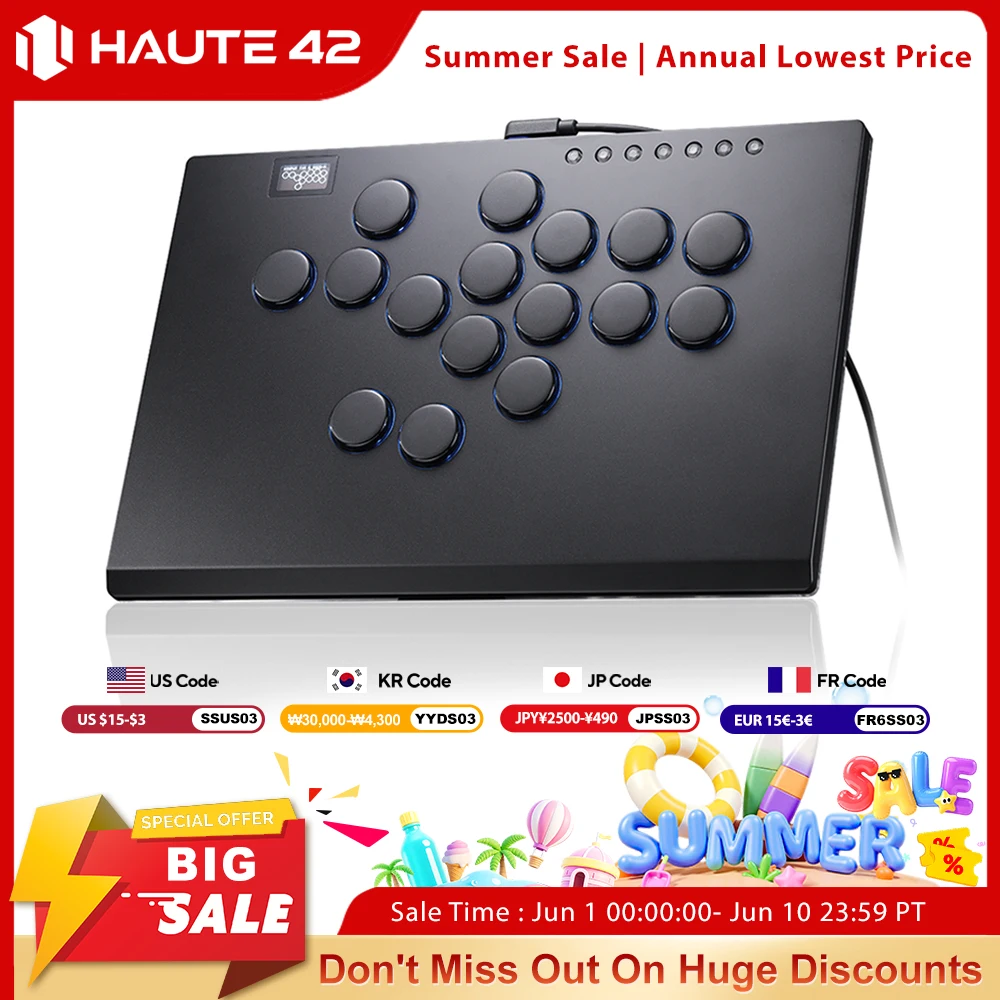 Haute42 Aluminium Alloy joystick Arcade Hitbox Leverless Controller Controle Arcade For PC/ Ps4 / ps5/Steam Fightstick Hitbox
