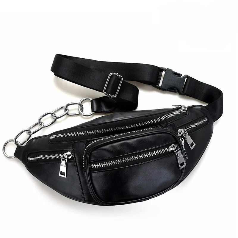 Women chest Pack Punk Bag Solid PU leather handbag Women's Belt Waist Bag Women Waist Pack cell phone Bags