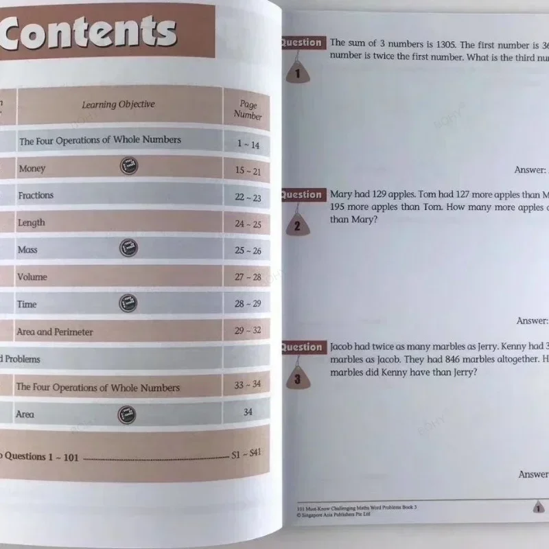 Math Practice Math Book, Desafiante, Matemática, Problemas de Palavras, Singapore Primary School, Grade 1-6, 6 Books Set, 6 Books