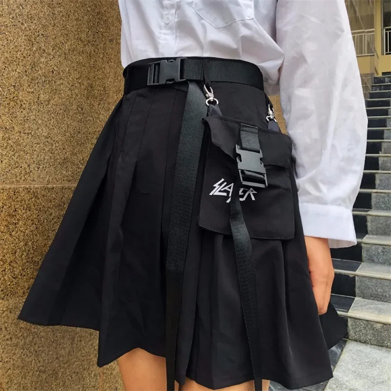 Summer Cargo Skirts with Pocket Women Dark Academy Uniform Harajuku Gothic Short Skirt Fashion Girl Emo Techwear Clothes