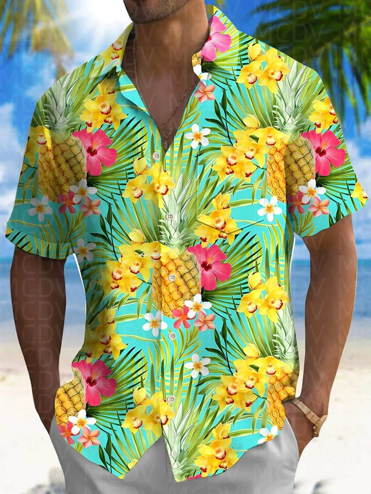 Food Pattern Men's Hawaiian Shirt Stretch Easy Care Camp Shirt Big Tall