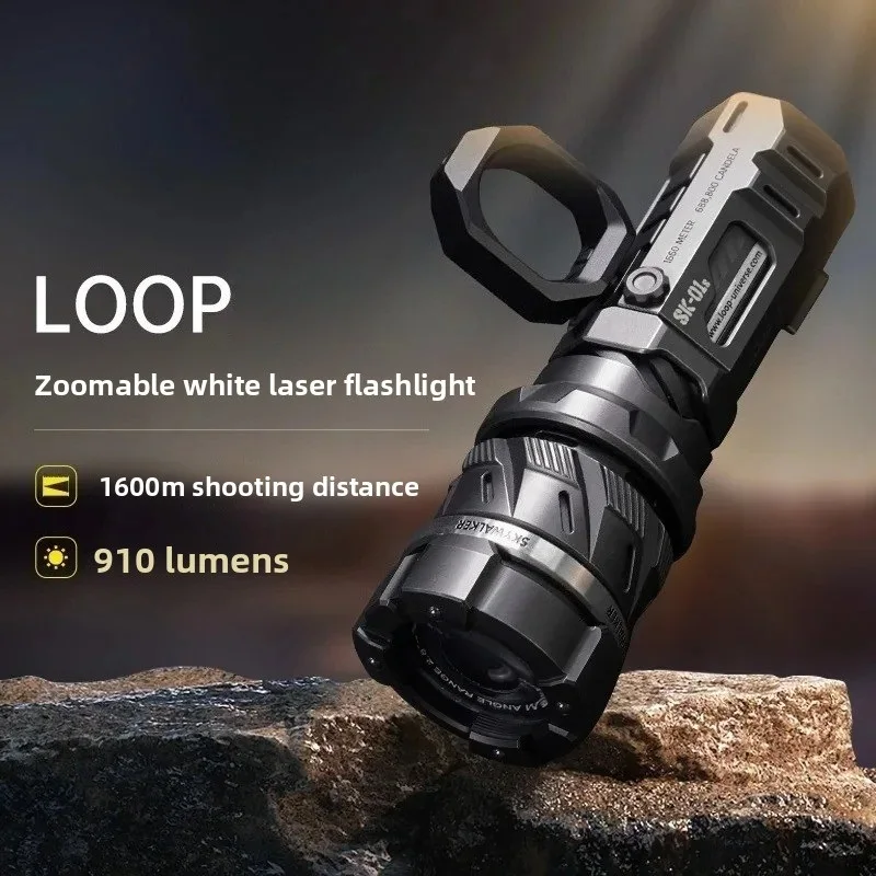 LOOP SK01 Tactical LEP Flashlight Strong Light Long-Range White Laser Zoom Rechargeable Torch with Smooth Spinner Bolt