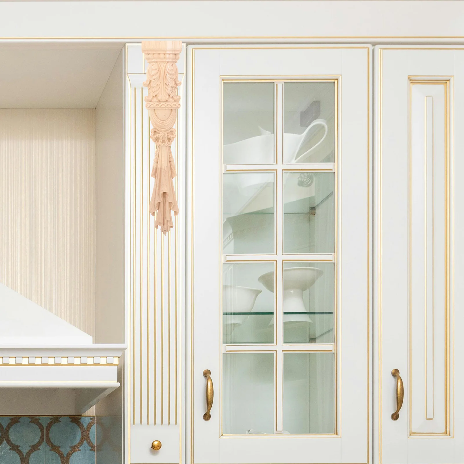 

Wooden Carved Applique 3D Decorative Onlay Cabinet Door Trim Molding Baroque Style Wood Applique Home Decoration Woodcarving