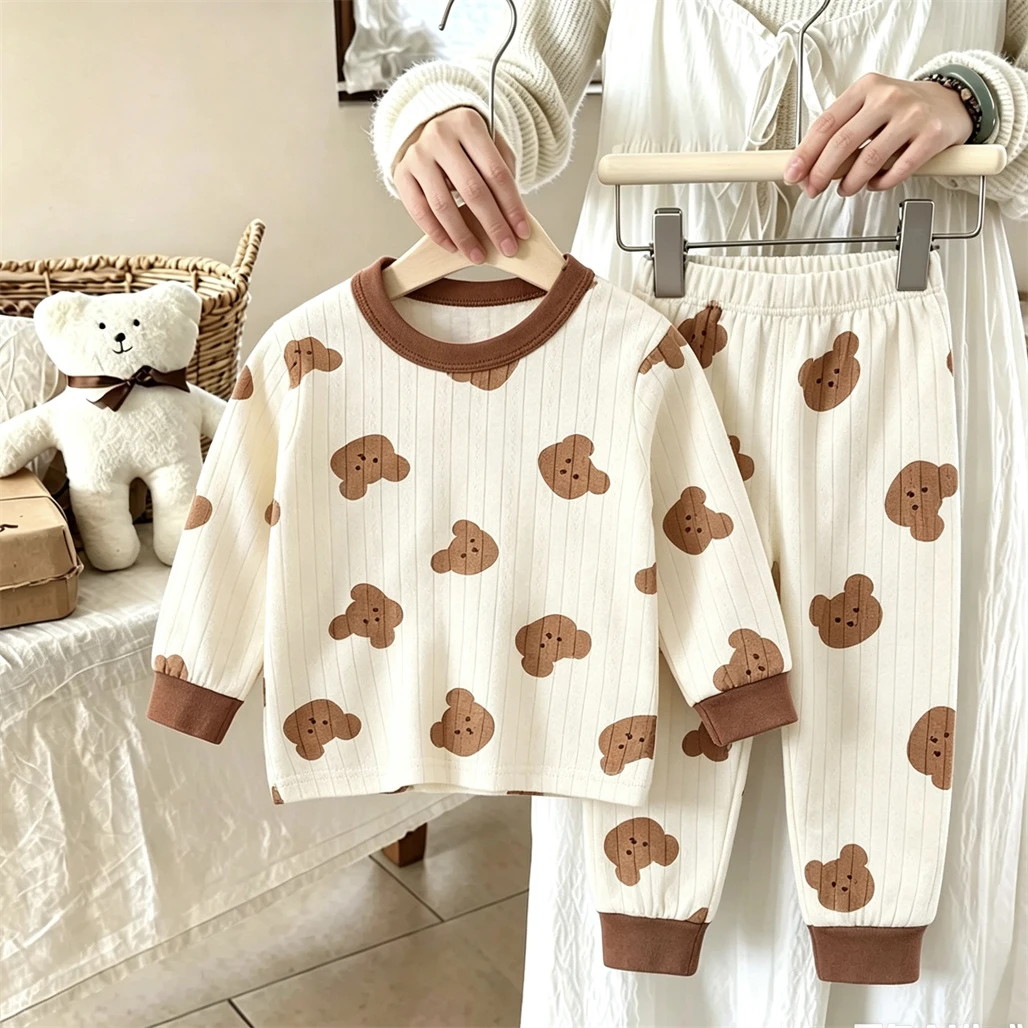 Baby Full Printed Sleepwear Outfits Cartoon Pajamas Outfits Toddler Girls Lovely Long-sleeved Two Piece Sets Infant Home Wear