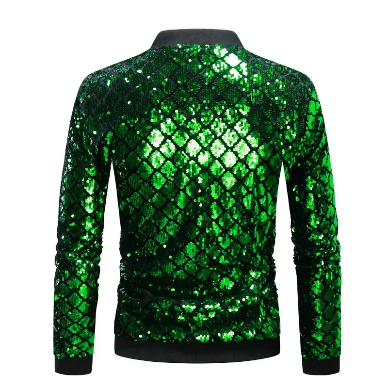 Spring and Autumn New Green Multifunctional Jacket, Velvet Non Scalding Fabric,men's Fashionable Sequined Stand Up Collar Jacket
