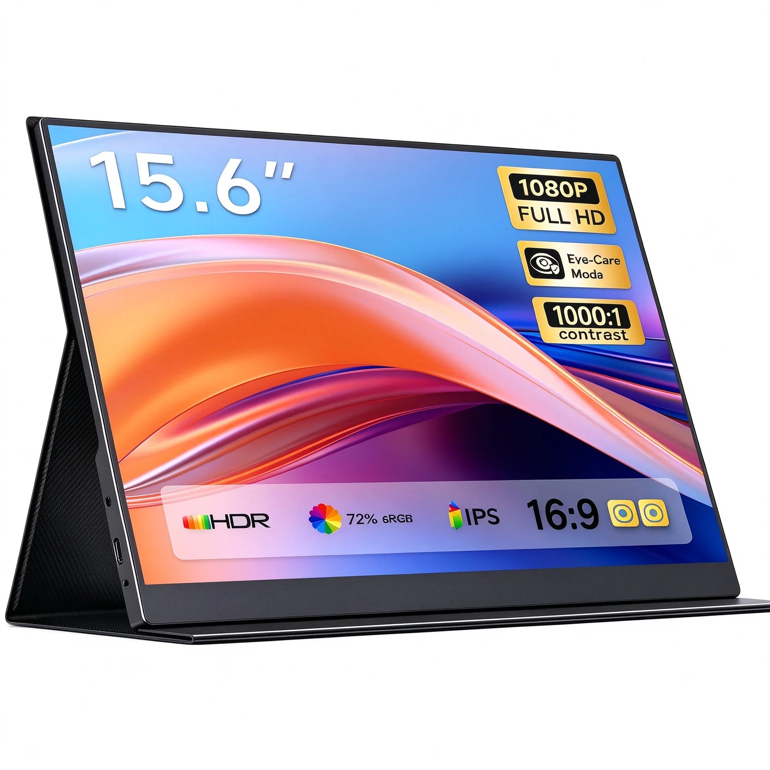 15.6 Inch Portable Monitor IPS FHD 1920*1080 72%sRGB Ultra Slim Display with Protective Leather Case Type-C Mini HDMI for Laptop