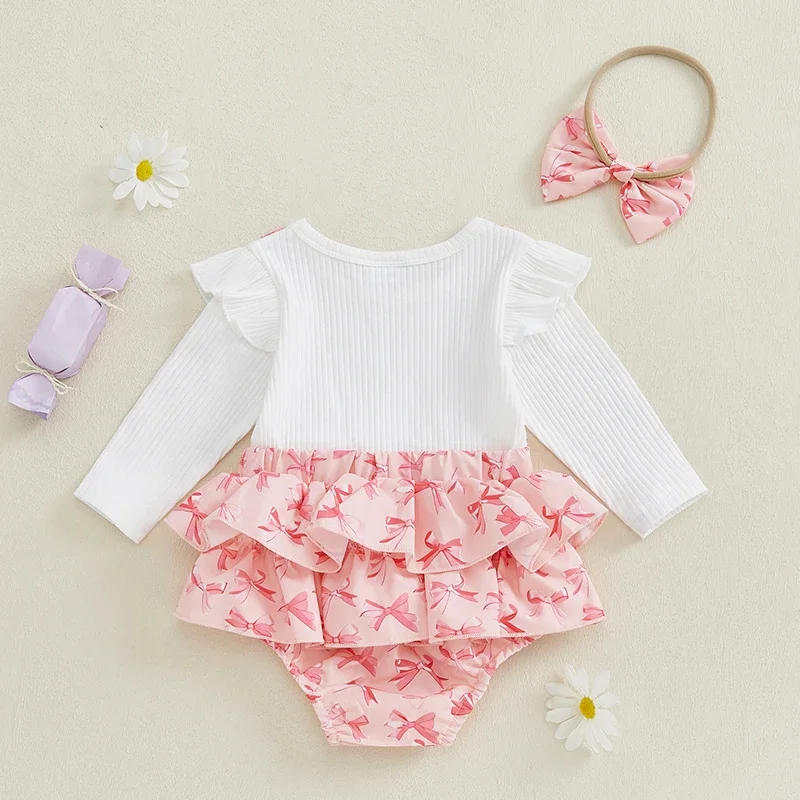 Baby Clothing Spring Autumn Infant Toddler Girls Clothes Long Sleeve Bow Print Patchwork Cute Jumpsuit For Newborn Clothes